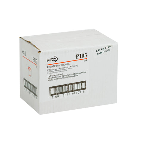 National Checking Company Dateit Red Trilingual Permanent Label - Wednesday, 1 x 1 inch -- 1000 per case.