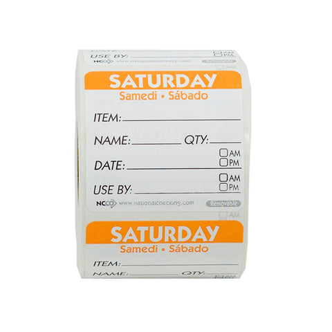 Label Trilingual Item/date/use By Removable Orange Saturday 2x2