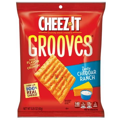 Cheez It Grooves Zesty Cheddar Ranch Crispy Cracker, 3.25 Ounce -- 6 per case.