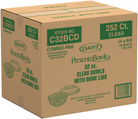 Bowl Plastic Clear Combo W/ Lid 32 Oz