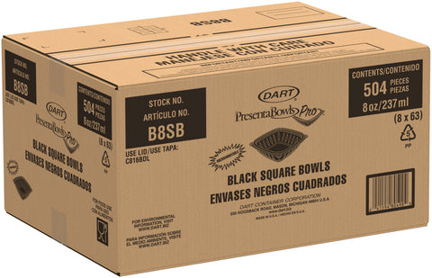 Bowl Plastic Black Square 8 Oz