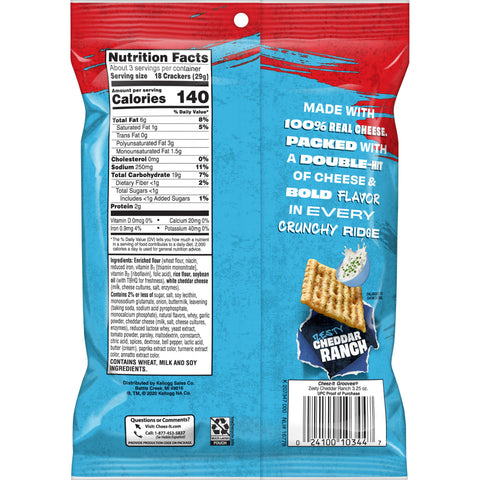 Cheez It Grooves Zesty Cheddar Ranch Crispy Cracker, 3.25 Ounce -- 6 per case.