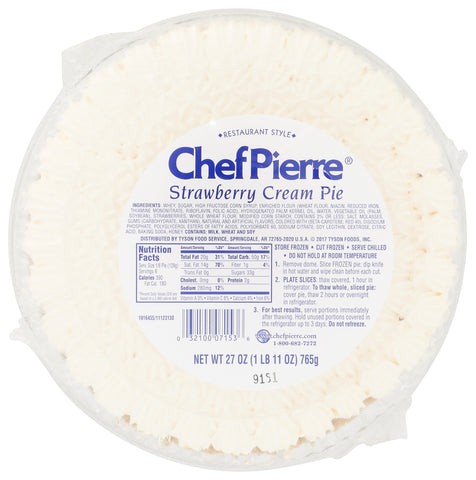 Sara Lee Chef Pierre Traditional Strawberry Cream Pie, 10 inch -- 6 per case.