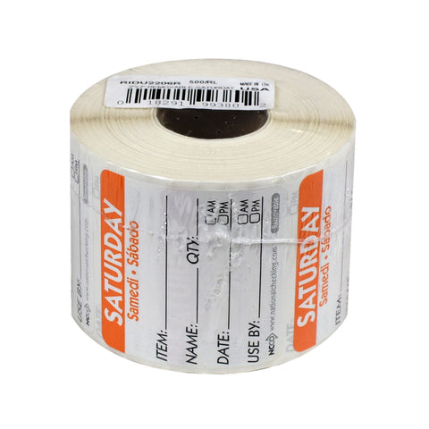 Label Trilingual Item/date/use By Removable Orange Saturday 2x2