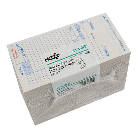 National Checking Company Carbonless Delivery Form - 3 Part White, 14 Line, 3.40 x 6.75 inch -- 2500 per case.