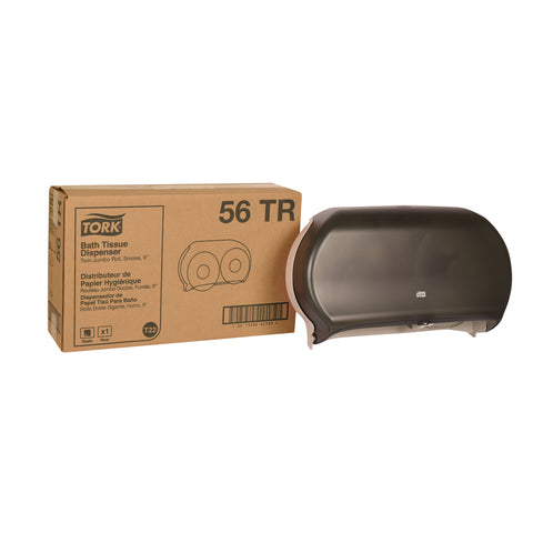 Tork Plastic Smoke/Gray Twin Jumbo Roll Bath Tissue Dispenser, 19.29 x 5.51 x 11.83 inch