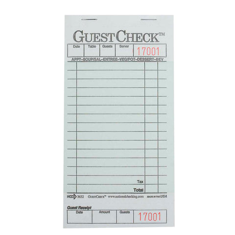 Guest Check Medium Single Copy Cardboard Green 3.5x6.75