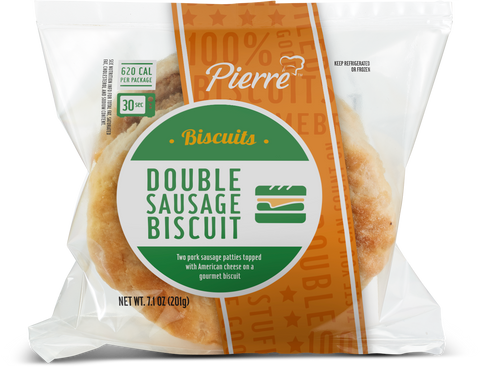 Advance Pierre Pierre Double Sausage Biscuit with Cheese, 7.1 Ounce -- 12 per case.