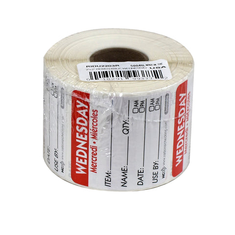 DateIt™ LABEL TRILINGUAL ITEM/DATE/USE BY REMOVABLE RED WEDNESDAY 2X2