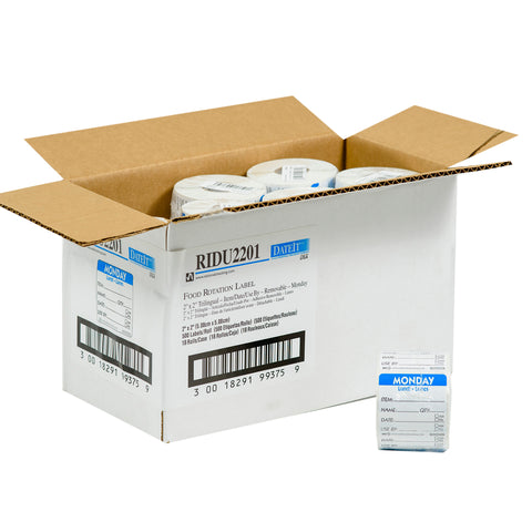 Label Trilingual Item/date/use By Removable Blue Monday 2x2