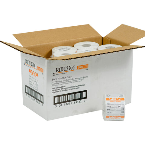 Label Trilingual Item/date/use By Removable Orange Saturday 2x2