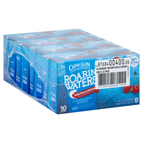 Capri Sun Roarin Waters Wild Cherry Flavored Beverage, 6 Fluid Ounce - 10 per pack -- 4 packs per case.
