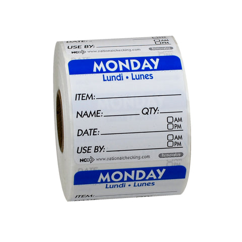 DateIt™ LABEL TRILINGUAL ITEM/DATE/USE BY REMOVABLE BLUE MONDAY 2X2