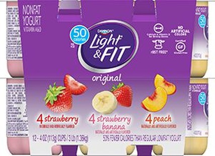Dannon Light and Fit Strawberry, Strawberry Banana and Peach Yogurt , 4 Ounce -- 48 per case.