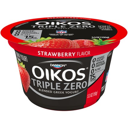 Oikos Triple Zero Strawberry Greek Yogurt, 5.3 Ounce -- 12 per case.